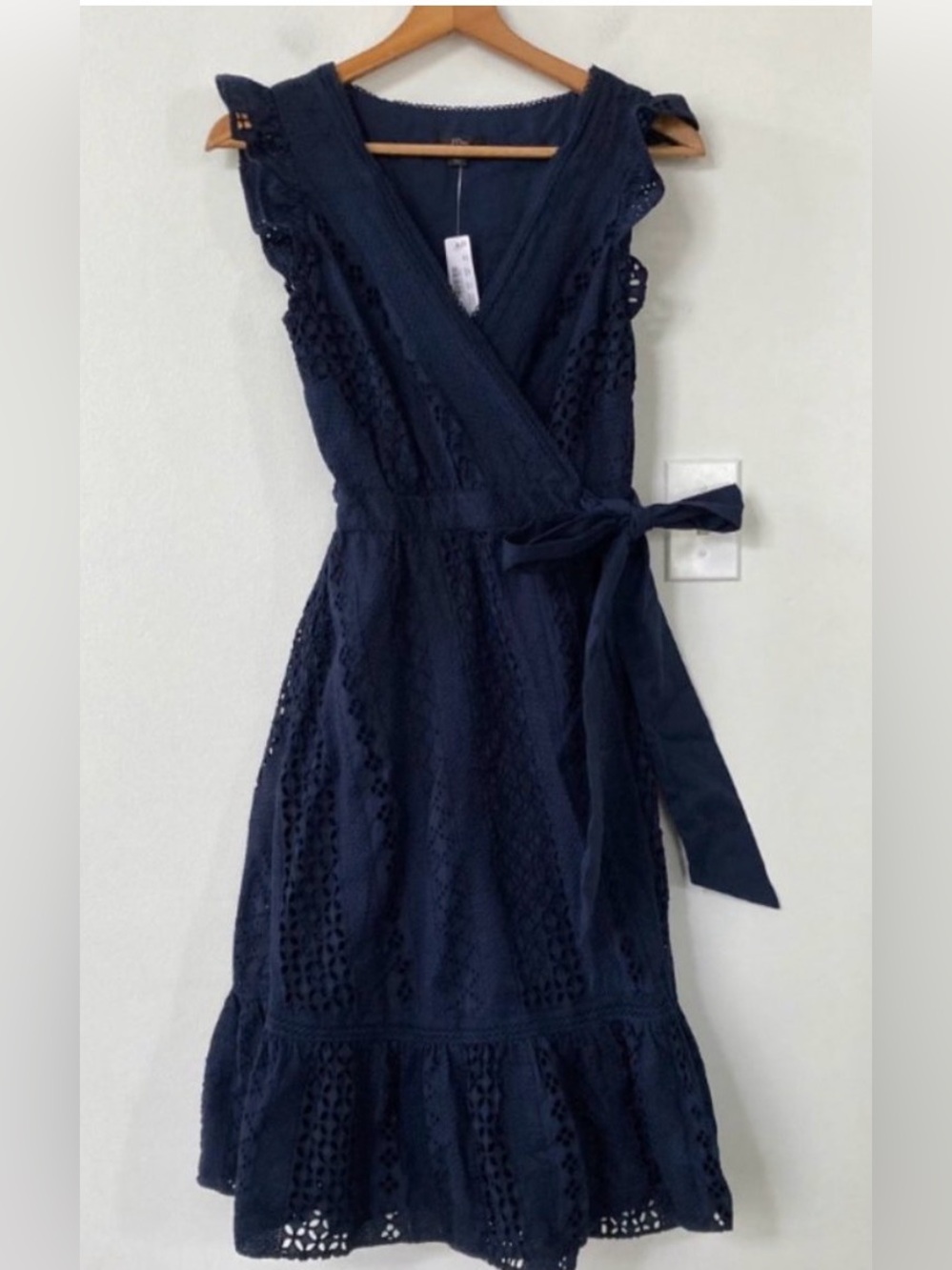 J. Crew Navy Blue Eyelet Midi Dress